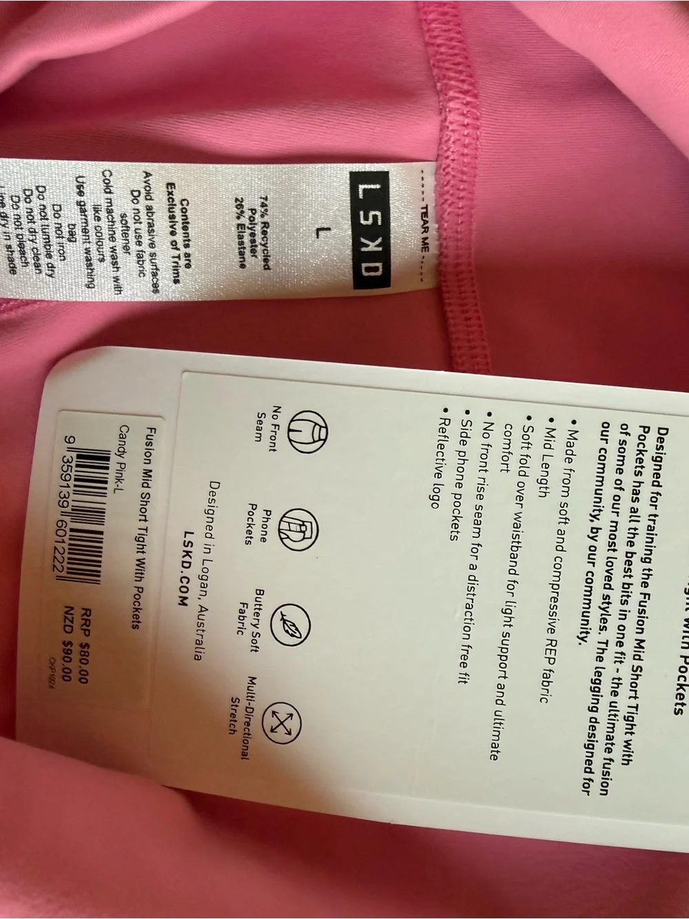 LSKD Fusion Mid Short Tight with Pockets — Candy Pink - Picture 3 of 8